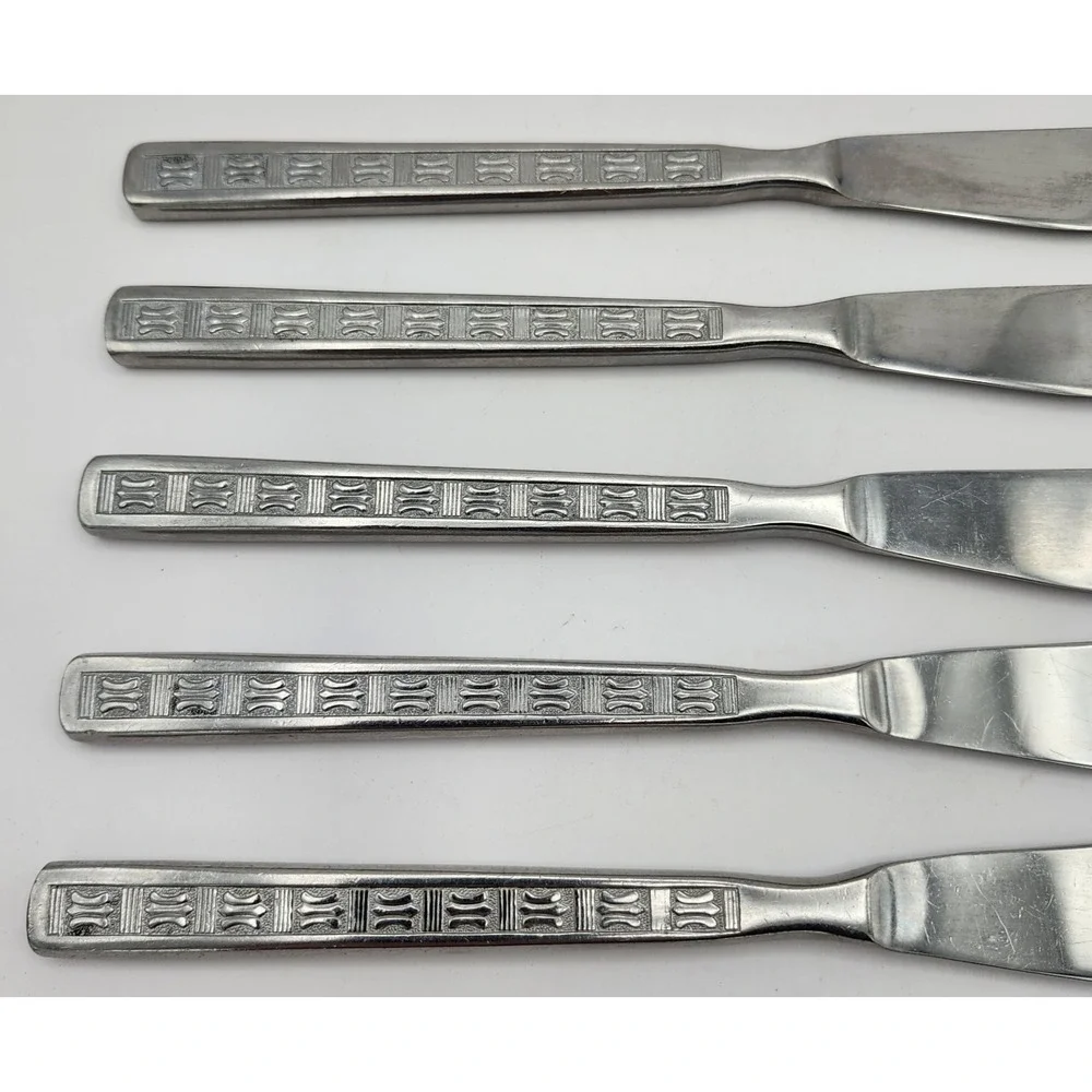 Amefa Holland‎ Stainless Dinner Knife 5 Knives Disc. Geometric Pattern VTG HTF